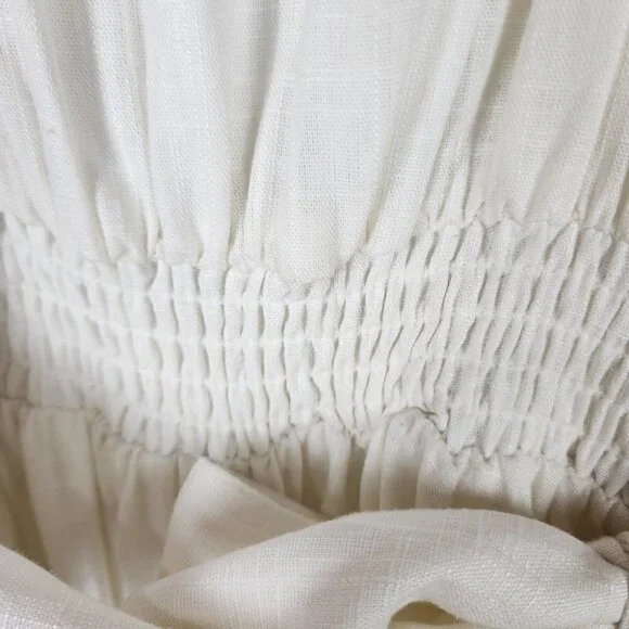 Ever New Puff Sleeve Ruffle Mini Dress Smocked Neckline Porcelain Ivory Size 6 - Picture 8 of 15